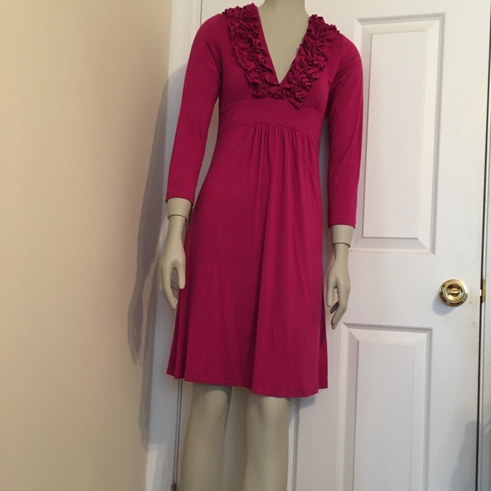 Emmelee for F.C. Fushia Ruffle Rayon/Spandex Mini Dress sz Large